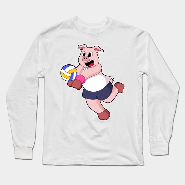 Pig at Volleyball Sports Long Sleeve T-Shirt by Markus Schnabel